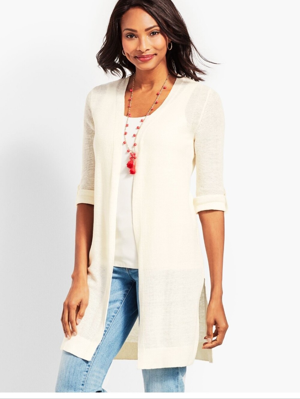 Talbots Textured  100% Linen Roll-Tab Long Duster XL